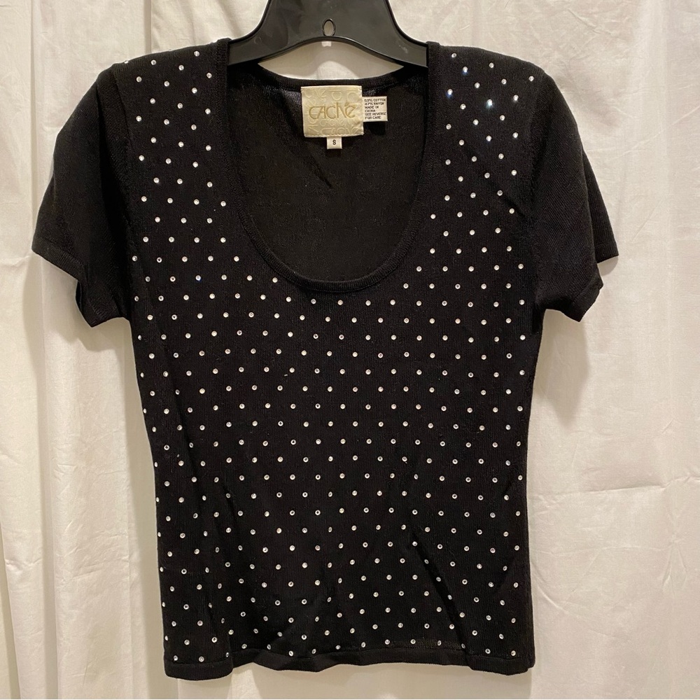 CACHE Black Rhinestone Front Tee Size S
